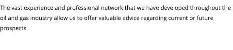 The vast experience and professional network that we have developed throughout the oil and gas industry allow us to offer valuable advice regarding current or future prospects.